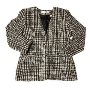 VTG Valerie Stevens Black & White Tweed Gold Button Wool Mohair Blend Blazer 10